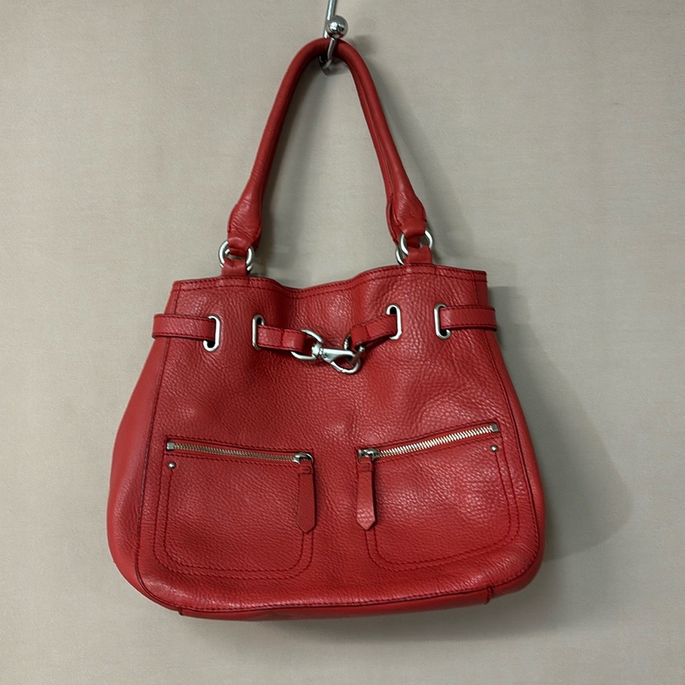 Cole Haan Women’s Genuine Leather Satchel in Coral Red
